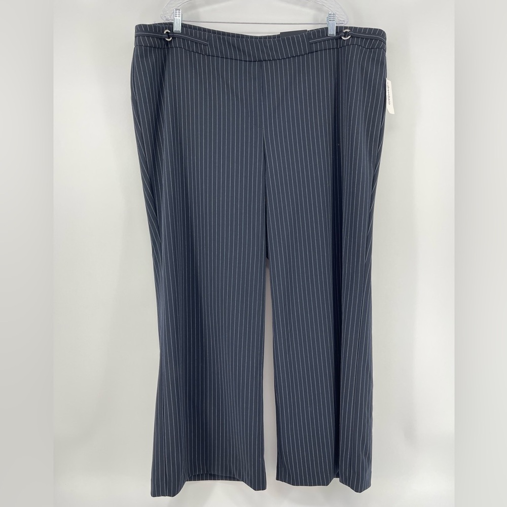NWT Roz & Ali Black Pinstripe Wide Leg Pull-On Palazzo Pants, Women's 24W